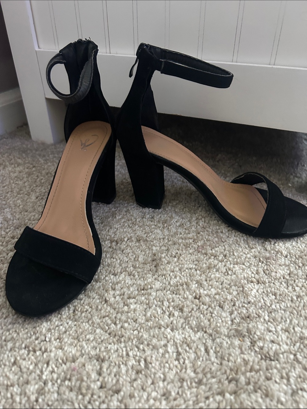 Windsor Black Suede Ankle-Strap Block Heels